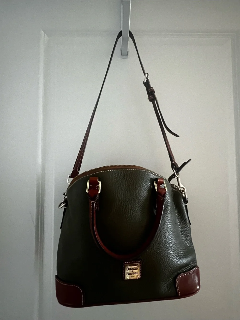 Dooney & Bourke Olive Satchel with Brown Trim